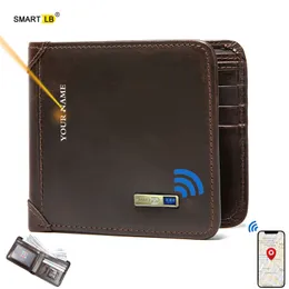 Smart Wallet Tracker Genuine Leather Men Wallets Finder Short Thin Card Holder Bluetooth-compatible Free engraving Cool Gift 220217