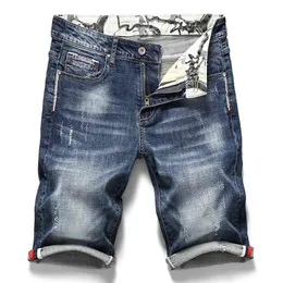 Mäns stretchiga korta jeans mode casual smal passform hög kvalitet elastiska denim shorts manliga varumärke sommar kläder 210720