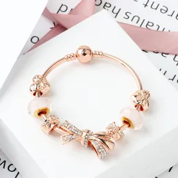 Commercio all'ingrosso dei monili del branello di vetro di fascino di amore del braccialetto dell'arco brillante dell'oro rosa di modo dei fili 18-20cm