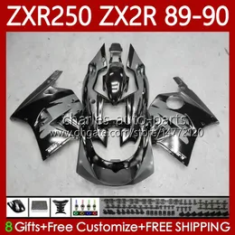 Bodys para Kawasaki Ninja ZX2R ZXR250 ZX 2R 2 R R250 ZXR 250 89-98 Bodywork 84No.27 ZX2 R ZX-2R ZXR-250 Black Grey 89 90 ZX-R250 1989 1990 Kit de Feira