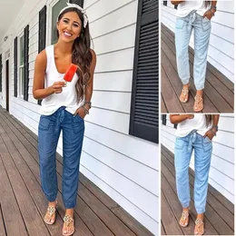 Women's Jeans Casual Women Plus Size Drawstring Elastic Waist Loose Denim Long Pants