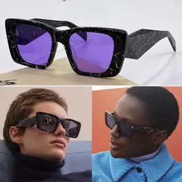 2022 Sommer-Männer-Sonnenbrille PR 08YS, Mode, klassischer Laufsteg-Stil, rechteckiger schwarzer Rahmen, lila Linse, Luxus-Trend, Reisen, Urlaub, Damenbrille, UV400, zufällige Box