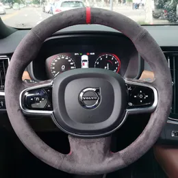 Suitable for Volvo S90 XC90 XC60 S60 V90cc Modified Peach Wood Grain Hand Sewn Leather Steering Wheel Cover