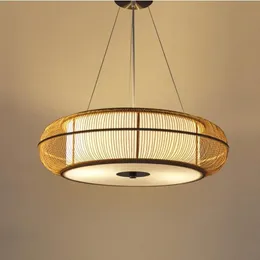 Lampy wiszące E27 Japoński styl bambusowy drewno okrągły salon główna sypialnia badanie oświetlenia meble do jadalni meble vintage światło