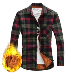 Mens Shirts Thicken Fleece Lined Plaid Thermal Flannel Shirt Long Sleeve Casual Button Down Shirts Men Outdoor Warm Clothes 210527