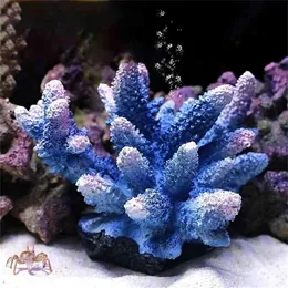 14x12x11cm Coral Fish Tank Ornament | Fisktank dekoration färgglada simulering harts växter, akvarium växter akvarium tillbehör y200922