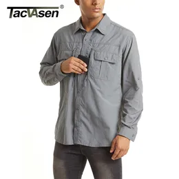 TACVASEN Summer Tactical Shirts Men's Mesh Breathable Long Sleeve Multi-Pockets Work Cargo Quick Dry Military Army 210809