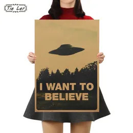 TIE LER Vintage Classic Movie The Poster I Want To Believe Poster Bar Home Decor Kraft Paper Painting Wall Sticker