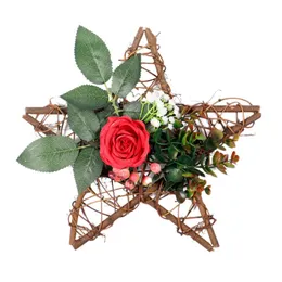 Decorative Flowers & Wreaths Artificial Plant Rattan Rose Wreath Wooden Five-Pointed Star Pendant Garlands Home Decor