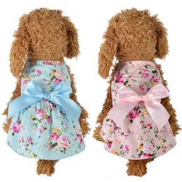 Dog Cute Floral Bow Princess Dresses Pet Dog Wedding Dress For Small Dogs Summer Chihuahua Pug Clothing Puppy Pet Supplies