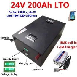 20000 Cycles 24V 200AH LTO 24V 200AH LITIUM TITANATE Batteripaket med BMS för solsystemets energilagring Motorhome+20A -laddning