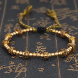 Tibetan Handmade Buddhist Braided Copper Beads Lucky Rope Charms Bracelet & Bangles For Women Men Thread Bracelets Jewelry Gift