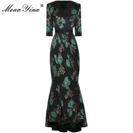 Verão Moda Designer Bodycon Dress Mulheres V-Neck Meia Manga Floral Impressão Vintage Mermaid Party Midi 210524