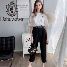 Dabuwawa Women Black Elegant High Waist Self Belted Harem Pants Office Lady Basic Workwear Women Long Trousers DT1BLP003 210520