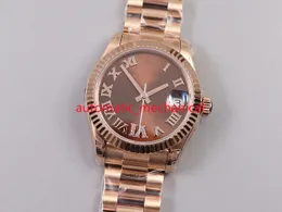 Fashion Brown Roman Dial Lady Watch 31mm Rose Gold rostfritt stål Automatisk mekanik Sapphire Perpetual Women armbandsur AR474