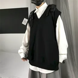 Gilet uomo maglione autunno tinta unita lavorato a maglia maschio stile coreano tendenza sciolto scollo a V gilet senza maniche college 211006