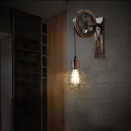 Lampa ścienna korytarz podnoszący koło pasowe oświetlenie domowe rustykalne retro metal przemysłowy bar restauracja kinkiet światła oprawa 210724