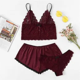 Pijama Kadınlar Seksi Pijama Uyku Ipek İpek Pijama Seksi Saten Lingerie Dantel Şort Set Kadın Iç Çamaşırı Pijama S-XL Q0706