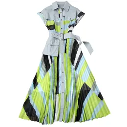 [EQW] Nieregularne szwy Plising Trend Damska Odzież Europejskiej Partii Koronki Długa Summer Sukienka Koszula Vestidos 210510