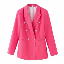 Elegant Kvinnor Chic Button Blazer Office Ladies Pocket Jackor Casual Kvinna Slim Notched Suits Solid Rosa Girls Set 211006