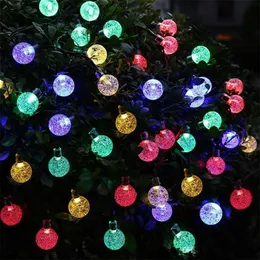 Solar Powered LED String Lights 30 Bulbs Waterproof Crystal Ball Christmas light Camping Outdoor Lighting Garden Holiday Party Lamp 8 Modes 6.5m