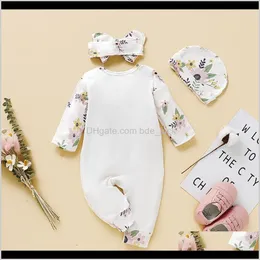 Set Abbigliamento per neonati Neonato, Bambini Maternità Neonate Pagliaccetti a maniche lunghe con stampa floreale Fascia per capelli Completi in tre pezzi Tuta da neonato Tutina F