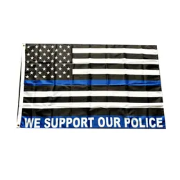 Wir unterstützen unsere Polizei-Flagge mit dünner blauer Linie, lebendige Farben, UV-beständig, doppelt genäht, Dekorationsbanner, 90 x 150 cm, Digitaldruck, Großhandel