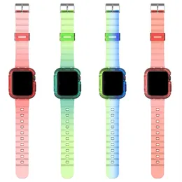 Gradient Przezroczysty Silikonowy Pasek i Case Dla Apple Watch Band 44mm 40mm 38mm 42mm Siamese Wristband Bransoletka Iwatch Series 6 5 4 3 SE Watchband