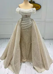 Plus Tamanho Árabe Aso Ebi bainha brilhante vestido de noiva sexy pérolas de lantejacos vestidos de noiva sem alças ZJ605 407
