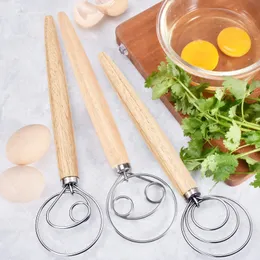 3 Style Eggs Beater Mixer Tool DIY Bread Dough Bakeware Dough Whisk 13 Inch Oak Wood Handle Stainless Steel Blender LX4046