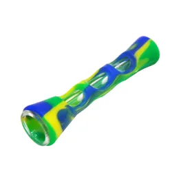 Großhandel Glas FDA Silikon One Hitter Pfeifen Tabak Rauchen Kräuterpfeife Schlauch 90mm Zigarettenspitze und Handzubehör Wasserpfeifen