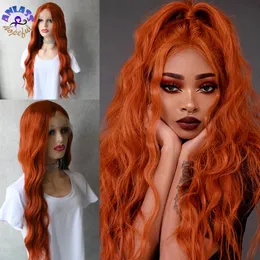 Джинджер -оранжево -цветное кружевное кружевное парик Peluca Naranja Средняя часть Свободная волна синтетические парики для чернокожих /белых женщин
