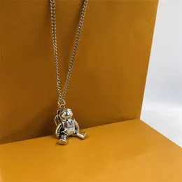 Creative Astronaut Letter Silver Pendant Necklaces With Box Cool Street Punk Jewelry Hip Hop Fashion Necklace