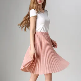 Kvinnor Chiffon Pläterad kjol Vintage Hög midja Tutu Kjolar Kvinnor Saia Midi Rokken Summer Style Jupe Femme Skirt 210522