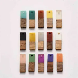 100pcs Rectangle Mixed Color Resin & Wood Pendants Charms for Jewelry Making DIY Bracelet Necklace 20x6.5xm Hole: 1.8mm 210720
