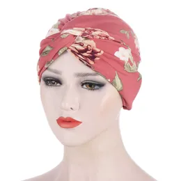 Kvinnor Head Scarf Mode Tryckt Bonnet Muslim Cap Turban Kvinna Hat Headscarf Hat Arab Wrap Etnisk stil Huvudbonad Y0911