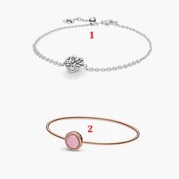 Fine jewelry Authentic 925 Sterling Silver Bead Fit Pandora Charm Bracelets New Product Love Heart Pink Pattern Safety Chain Pendant DIY beads