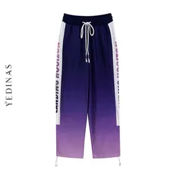 Yedinas Streetwear Pants Women Loose Sweatpants Letter Gradient High Waist Drawstring Harajuku Trousers Female 210527