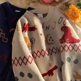 Boże Narodzenie sweter kobiety odzież sweter dzianiny Kawaii odzież płaszcz Harajuku przycięte zworki Pull jesień topy koreańska moda 211103
