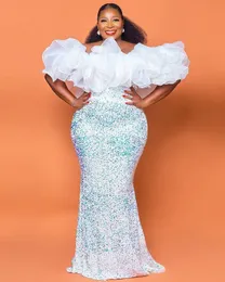 2021 Plus Size Arabo Aso Ebi Mermaid Sparkly Sexy Prom Dresses Paillettes Senza Spalline Affascinante Sera Festa Formale Secondo Ricevimento Abiti da Damigella D'onore Vestito ZJ495