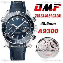 OMF V2 Drive 600m A9300 Automatic Chronograph Mens Watch Keramiska Bezel Blue Dial Leather Klockor Super Edition 215.33.46.51.03.001 (Svart Balanshjul) Puretime M01