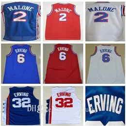 Profesyonel Erkek 2 Moses Malone 6 Julius Erving Jersey Mavi Kırmızı Beyaz 32 Julius Erving 13 Wilt Chamberlain Dikişli Basketbol Formaları Boyut S-2XL