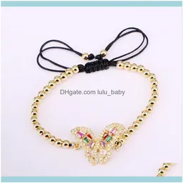 Beaded Bracelets Jewelrybeaded Strands 3Pcs Micro Pave Cz Jewelry HandWoven Crystal Zirconia Bangles For Women Girls Rainbow Butterfly B