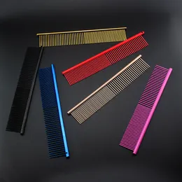 Färgglada rostfritt stål Pet Dematting Combs Beauty Tools Dogs Katter Grooming Comb tar bort lös underrockmattor Tasslar Knutar Rundade tänder Professional JY0983