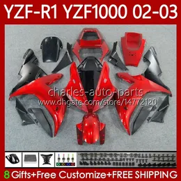 Motorcykelkroppar för Yamaha YZF R 1 1000 CC YZF-R1 YZF-1000 00-03 Bodywork 90NO.36 1000cc YZF R1 YZFR1 02 03 00 01 YZF1000 2002 2003 2000 2001 OEM Fairing Kit Metal Red Blk