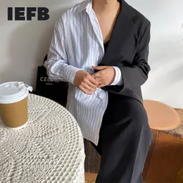 IEFB Spring Fashion Striped Patchwork Suit Coat Fake Two Pieces Blazers For Men Loose Cansal Patchwork Clothes 9Y6132 210524