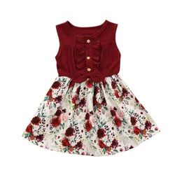 Citgeett Summer Princess Toddler Kids Baby Girl Dress 1-6Y Sleeveless Bow Party A-Line Dress Foral Print Patchwork Clothes Q0716