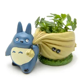 Resin Hayao Miyazaki Totoro Figurines Succulents Flower Pot Ornament Fairy Miniatures Potted Garden Moss Gnome Decoration Crafts 210811