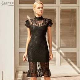 Summer Women Black Lace Bodycon Bandaż Suknia Seksowny Krótki Butterfly Sleeve Celebrity Runway Party Mermaid Dresses 210423