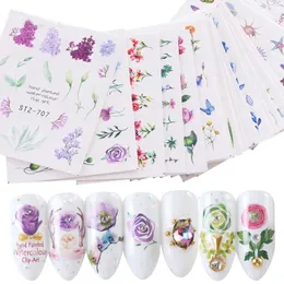 Spring Water Paznokcie naklejka i naklejka kwiat liść drzewo Zielona prosta suwak letni do manicure paznokcie sztuka znak wodny 24pcs/set